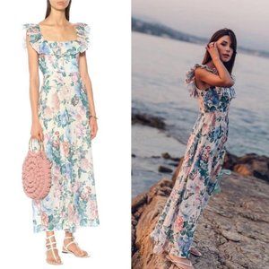 Zimmermann Verity Ruffled Floral Print Linen SZ 2